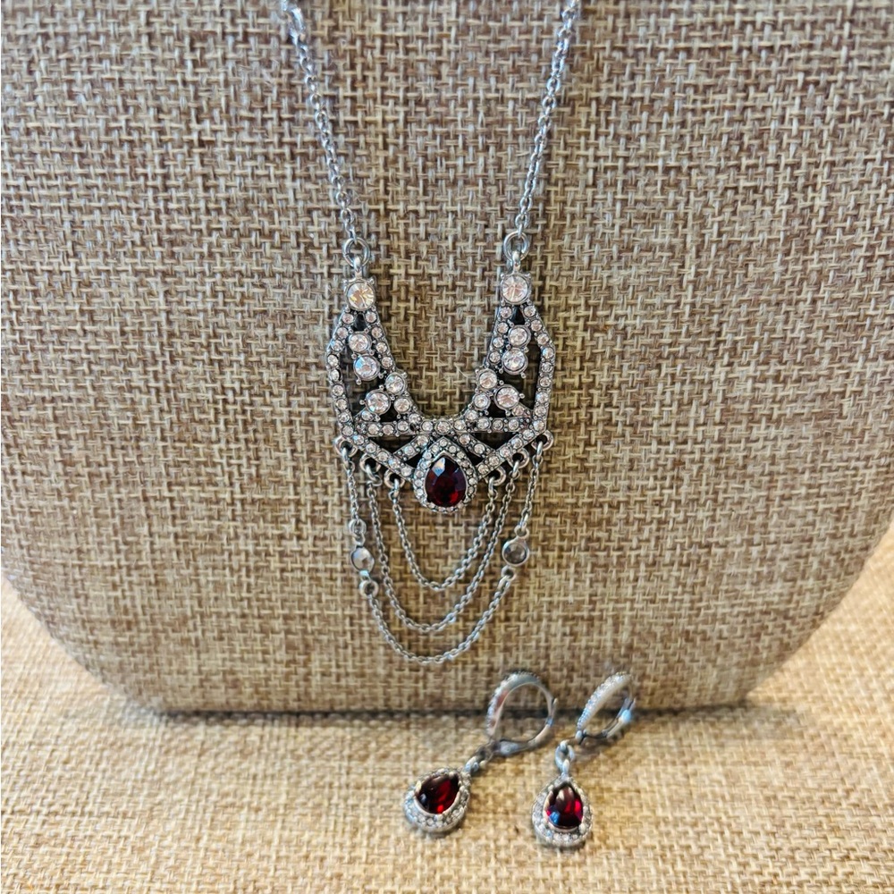 Chloe + Isabel Silver and Red Necklace Set